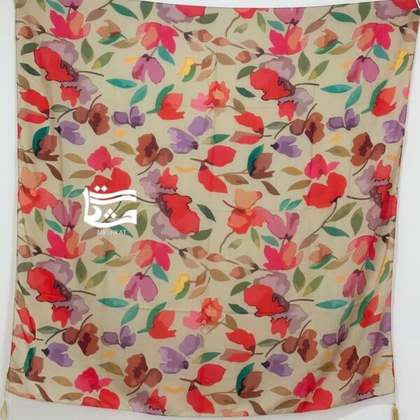 Watercolor cotton scarf with anemone design Nescafe background 2